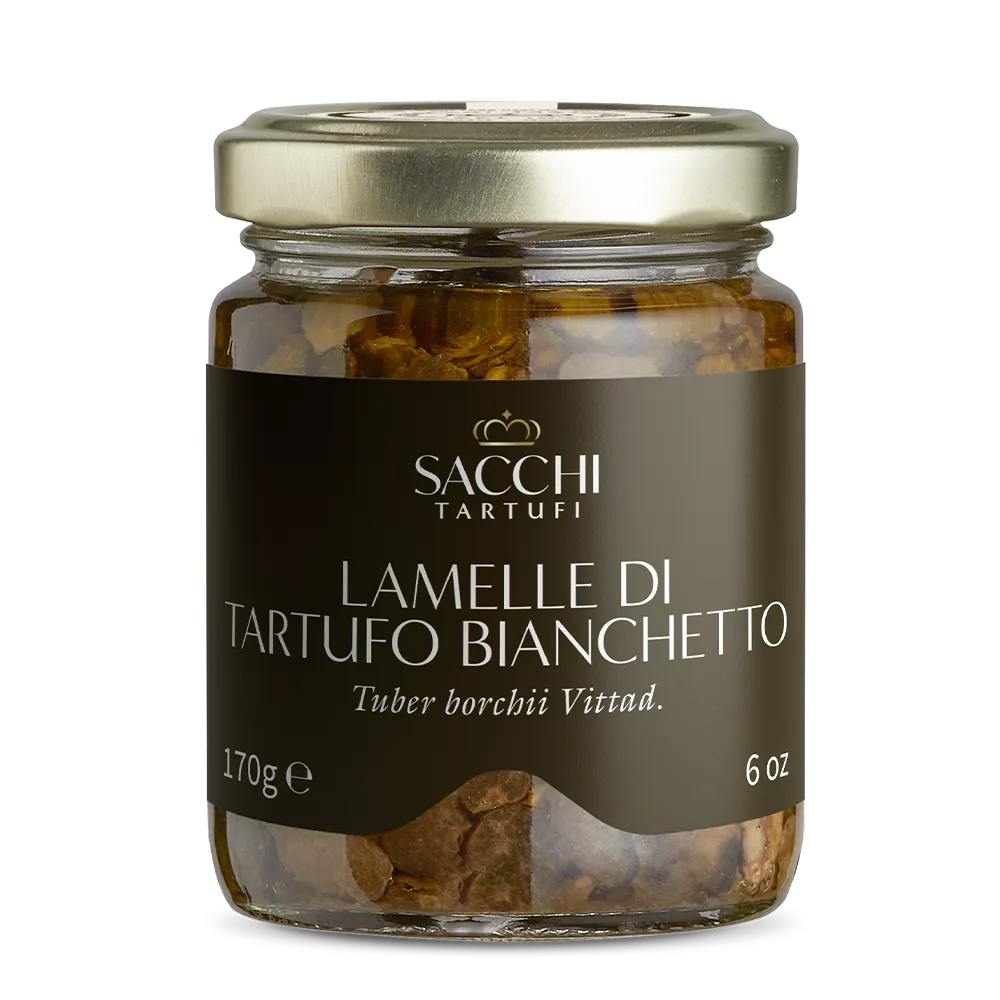 Lamelle di Tartufo Bianchetto Sacchi. Vasetto da 170 g.